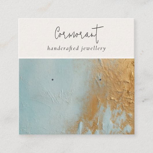 Classy Blue Gold Oil Paint Texture Earring Houder Vierkante Visitekaartje (Voorkant)
