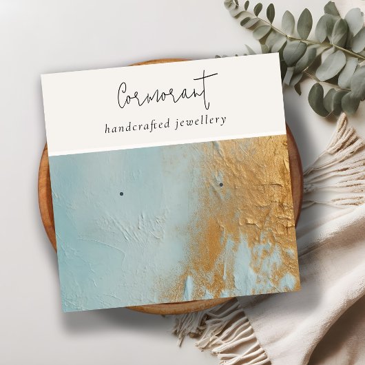 Classy Blue Gold Oil Paint Texture Earring Houder Vierkante Visitekaartje