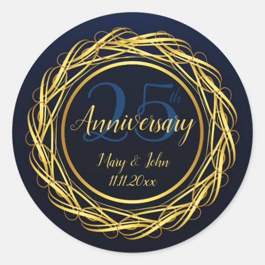 Classy Blue Gold Royal Jubileum Luxury Ronde Sticker (Voorkant)