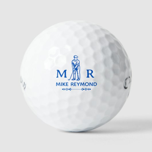 Classy Blue Golfer Monogrammed Golfballen (Voorkant)
