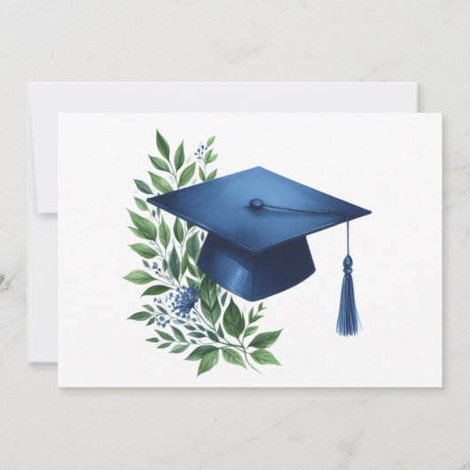 Classy Blue Graduation Cap en Green Botanical Bedankkaart (Voorkant)