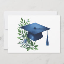 Classy Blue Graduation Cap en Green Botanical