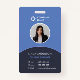 Classy Blue Grey Employee Photo ID Company Logo Badge