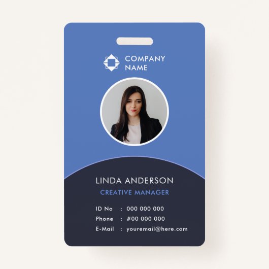 Classy Blue Grey Employee Photo ID Company Logo Badge (Voorkant)