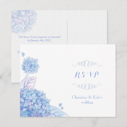 Classy Blue Hydrangeas Wedding RSVP Uitnodiging Briefkaart (Voorkant / Achterkant)