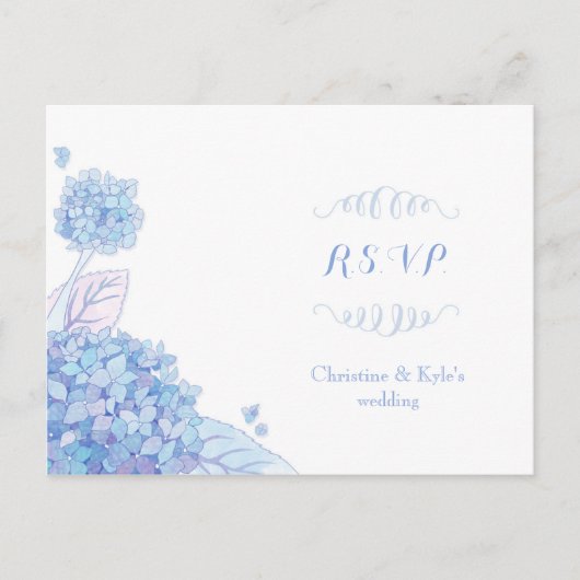 Classy Blue Hydrangeas Wedding RSVP Uitnodiging Briefkaart (Voorkant)