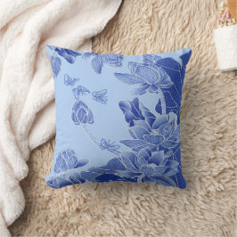 Classy Blue Modern Chinoiserie Chic Lotus Floral Kussen