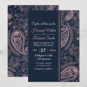 Classy Blue Roos Gold Glitter Paisley Floral Kaart (Voorkant / Achterkant)