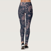 Classy Blue Roos Gold Glitter Paisley Floral Leggings (Achterkant)