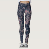 Classy Blue Roos Gold Glitter Paisley Floral Leggings (Voorkant)
