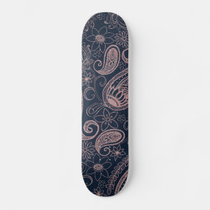 Classy Blue Roos Gold Glitter Paisley Floral Persoonlijk Skateboard