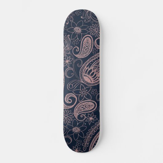 Classy Blue Roos Gold Glitter Paisley Floral Persoonlijk Skateboard (Voorkant)