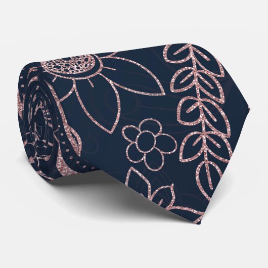 Classy Blue Roos Gold Glitter Paisley Floral Stropdas (Opgerold)