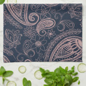 Classy Blue Roos Gold Glitter Paisley Floral Theedoek (Gevouwen)