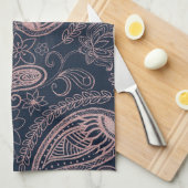 Classy Blue Roos Gold Glitter Paisley Floral Theedoek (Quarter Fold)