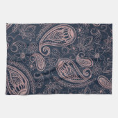 Classy Blue Roos Gold Glitter Paisley Floral Theedoek (Horizontaal)