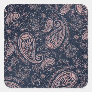 Classy Blue Roos Gold Glitter Paisley Floral Vierkante Sticker