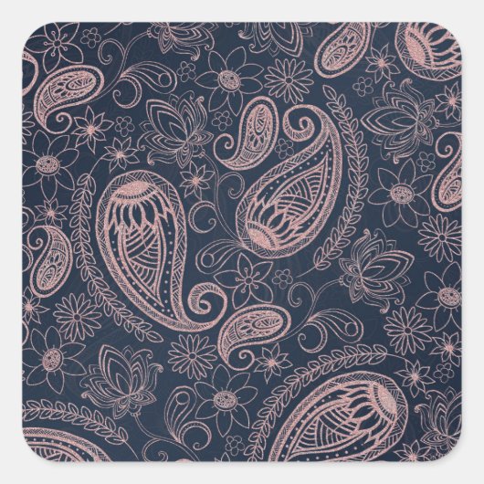 Classy Blue Roos Gold Glitter Paisley Floral Vierkante Sticker (Voorkant)