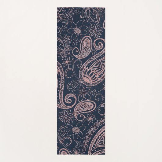 Classy Blue Roos Gold Glitter Paisley Floral Yogamat (Voorkant)