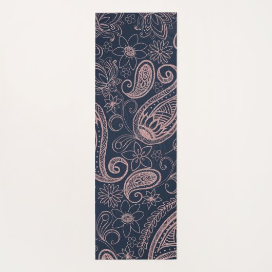 Classy Blue Roos Gold Glitter Paisley Floral Yogamat (Achterkant)