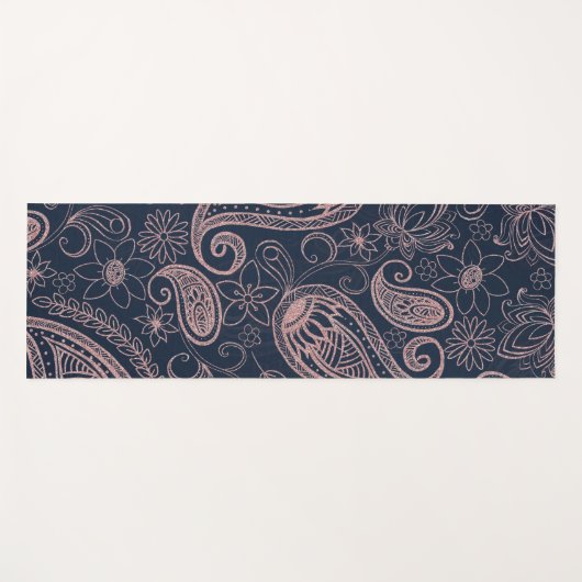 Classy Blue Roos Gold Glitter Paisley Floral Yogamat (Voorkant (horizontaal))