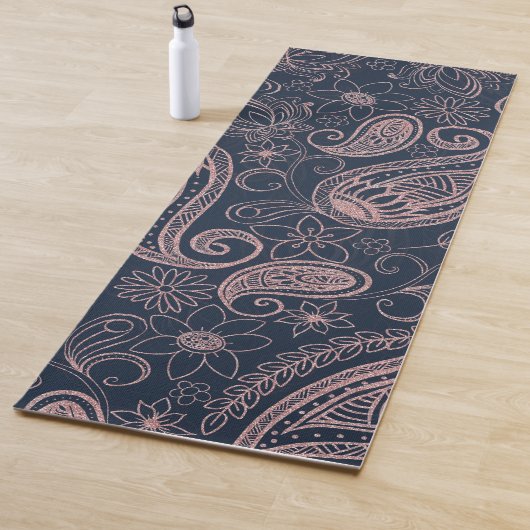 Classy Blue Roos Gold Glitter Paisley Floral Yogamat (In situ)