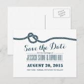 Classy Blue Rope Knot Wedding Sla de datum op Aankondigingskaart (Voorkant / Achterkant)