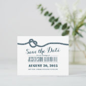 Classy Blue Rope Knot Wedding Sla de datum op Aankondigingskaart (Staand voorkant)