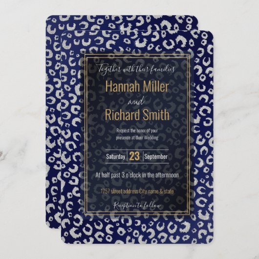 Classy Blue Silver Glitter Leopard Animal Print (Voorkant / Achterkant)