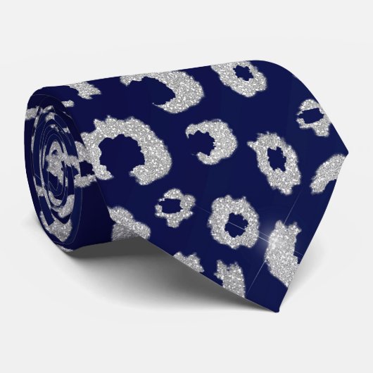 Classy Blue Silver Glitter Leopard Animal Print Stropdas (Opgerold)