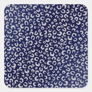 Classy Blue Silver Glitter Leopard Animal Print Vierkante Sticker