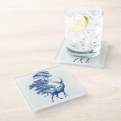 Classy  Blue Toile Deer in Forest Glazen Onderzetter (Schuin)
