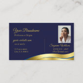 Classy Blue Wavy Gold Decor met Initialen Foto Visitekaartje (Achterkant)