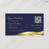 Classy Blue Wavy Gold Decor met Initialen QR-code Visitekaartje (Achterkant)