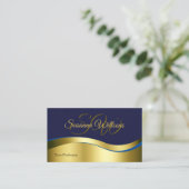 Classy Blue Wavy Gold Decor met Initialen QR-code Visitekaartje (Staand voorkant)
