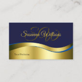 Classy Blue Wavy Gold Decor met Initialen QR-code Visitekaartje (Voorkant)