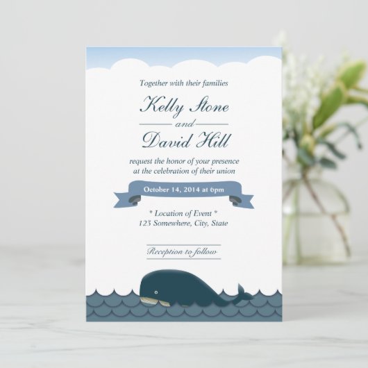 Classy Blue Whale & Zee Wedding Invitations Kaart (Staand voorkant)