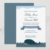 Classy Blue Whale & Zee Wedding Invitations Kaart (Voorkant / Achterkant)