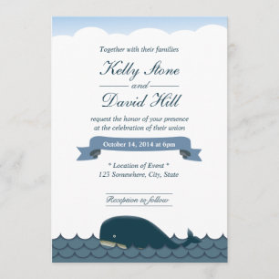 Classy Blue Whale & Zee Wedding Invitations Kaart