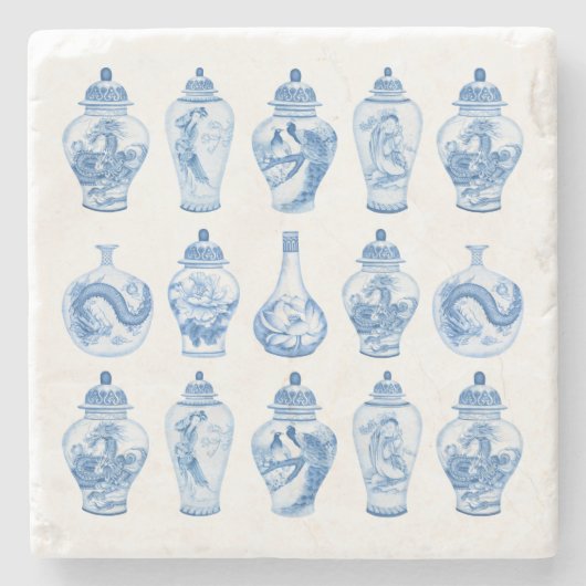 Classy Blue White Chinoiserie Ginger Jars Stenen Onderzetter (Voorkant)