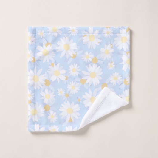 Classy Blue White Daisy Flowers Bad Handdoek (Wasdoekje)