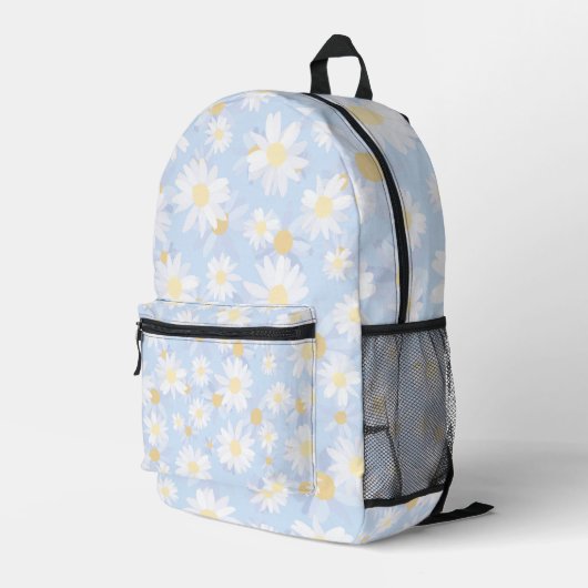 Classy Blue White Daisy Flowers Bedrukte Rugzak (Achterkant Hoek Rechts)