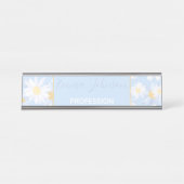 Classy Blue White Daisy Flowers Bureau Naambordje (Voorkant)