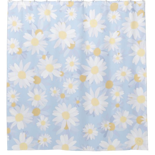 Classy Blue White Daisy Flowers Douchegordijn (Voorkant)