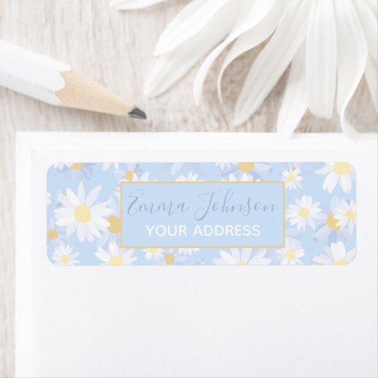 Classy Blue White Daisy Flowers Etiket (Insitu)