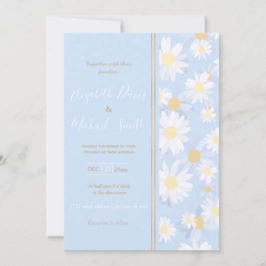 Classy Blue White Daisy Flowers Kaart (Voorkant)