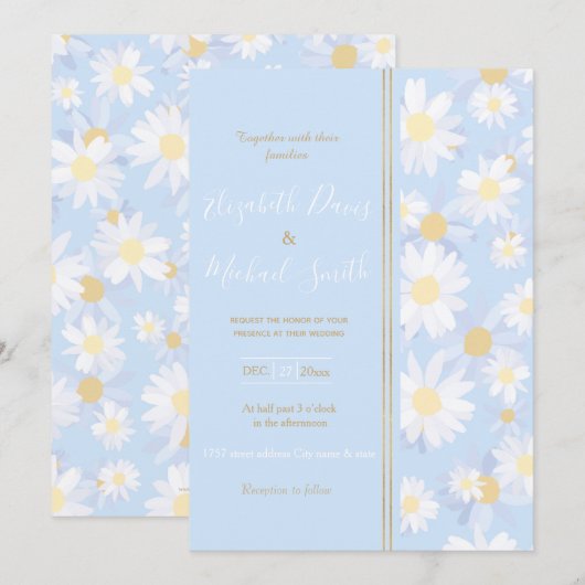 Classy Blue White Daisy Flowers Kaart (Voorkant / Achterkant)