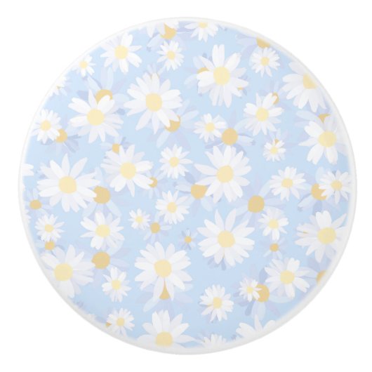 Classy Blue White Daisy Flowers Keramische Knop (Voorkant)