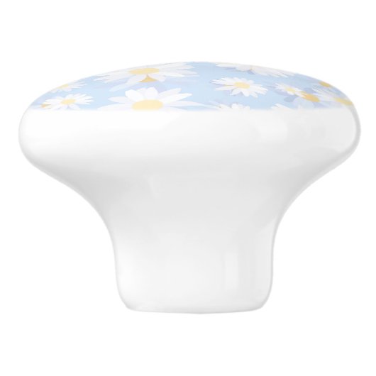 Classy Blue White Daisy Flowers Keramische Knop (Zijkant)