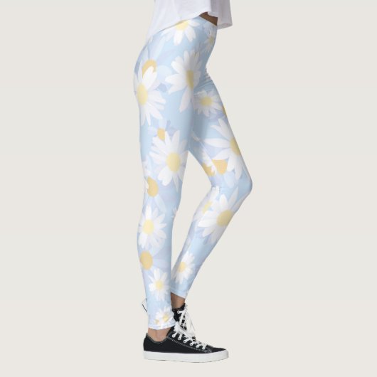Classy Blue White Daisy Flowers Leggings (Rechts)